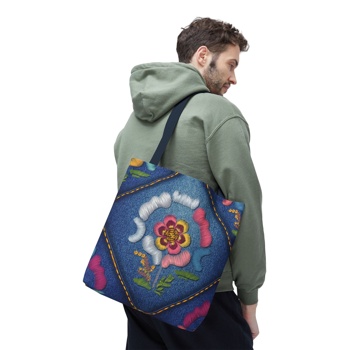Denim Fabric Imitation Print Unisex Canvas Bag Poly Spun 3 Sizes Tote Bag 159-4