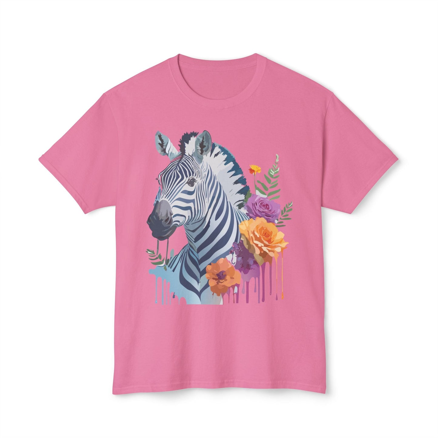Unisex Zebra T Shirt With Floral Art Print Premium HD Cotton Jersey Tee Made In USA
