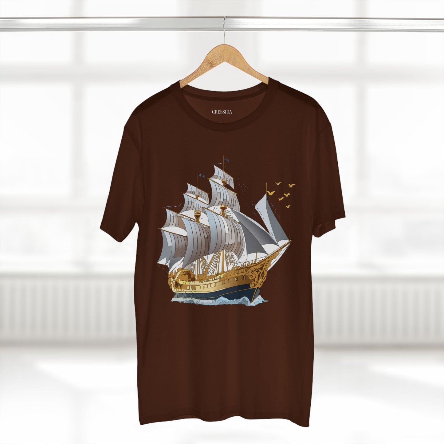 Ship Graphic Unisex 100 Cotton T-Shirt with Gold Frigate Art Design 14
