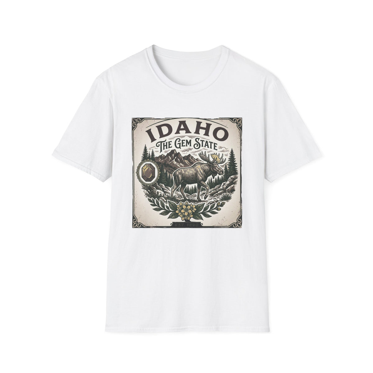 Idaho The Gem State Vintage Moose Travel Tourist Graphic Design Unisex 100 Cotton Gildan T-Shirt