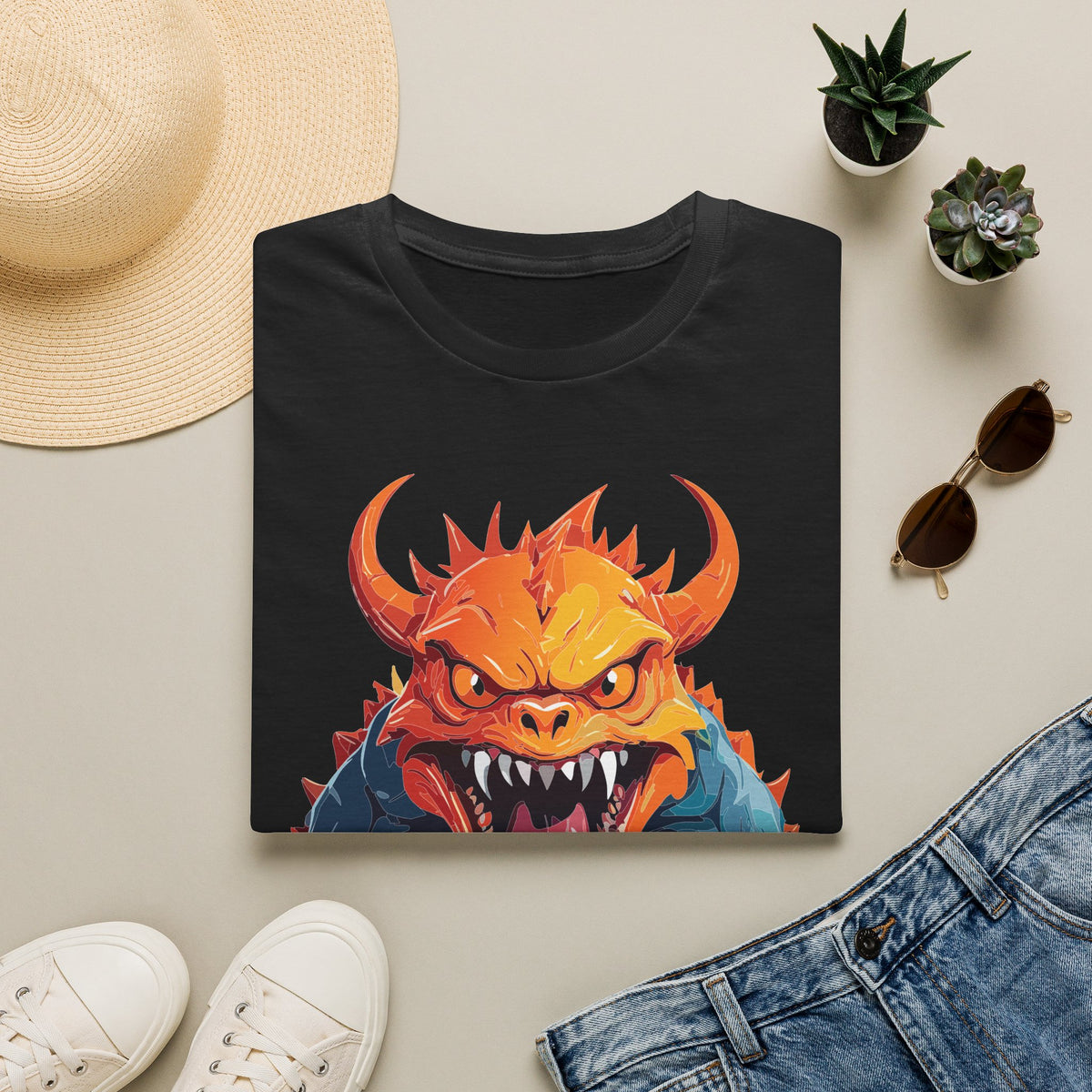 Monster Roar T‑Shirt — Fierce Orange Dragon Cartoon Graphic Tee Unisex 100 Cotton Gildan T-Shirt