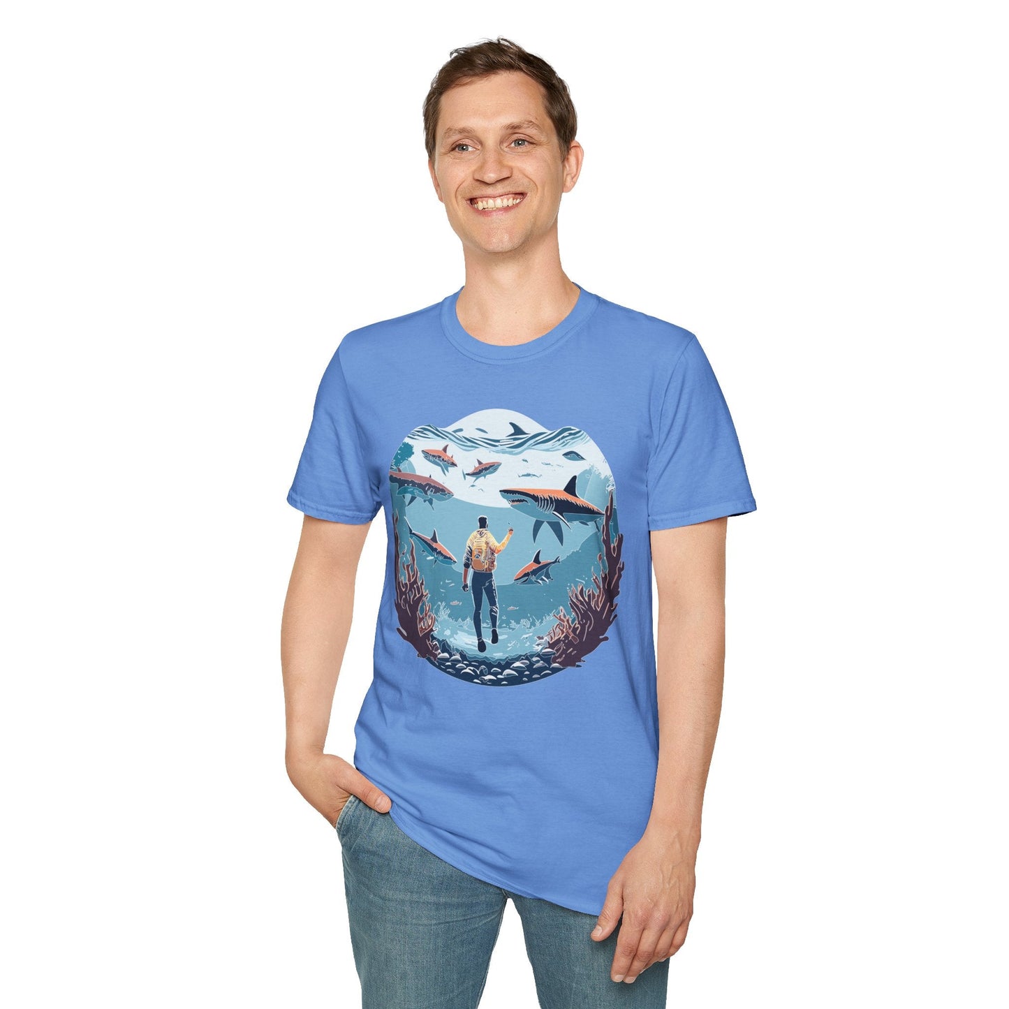 Ocean Theme Unisex Softstyle T Shirt 64000 Cotton Tee With Ocean Art Design Breathable
