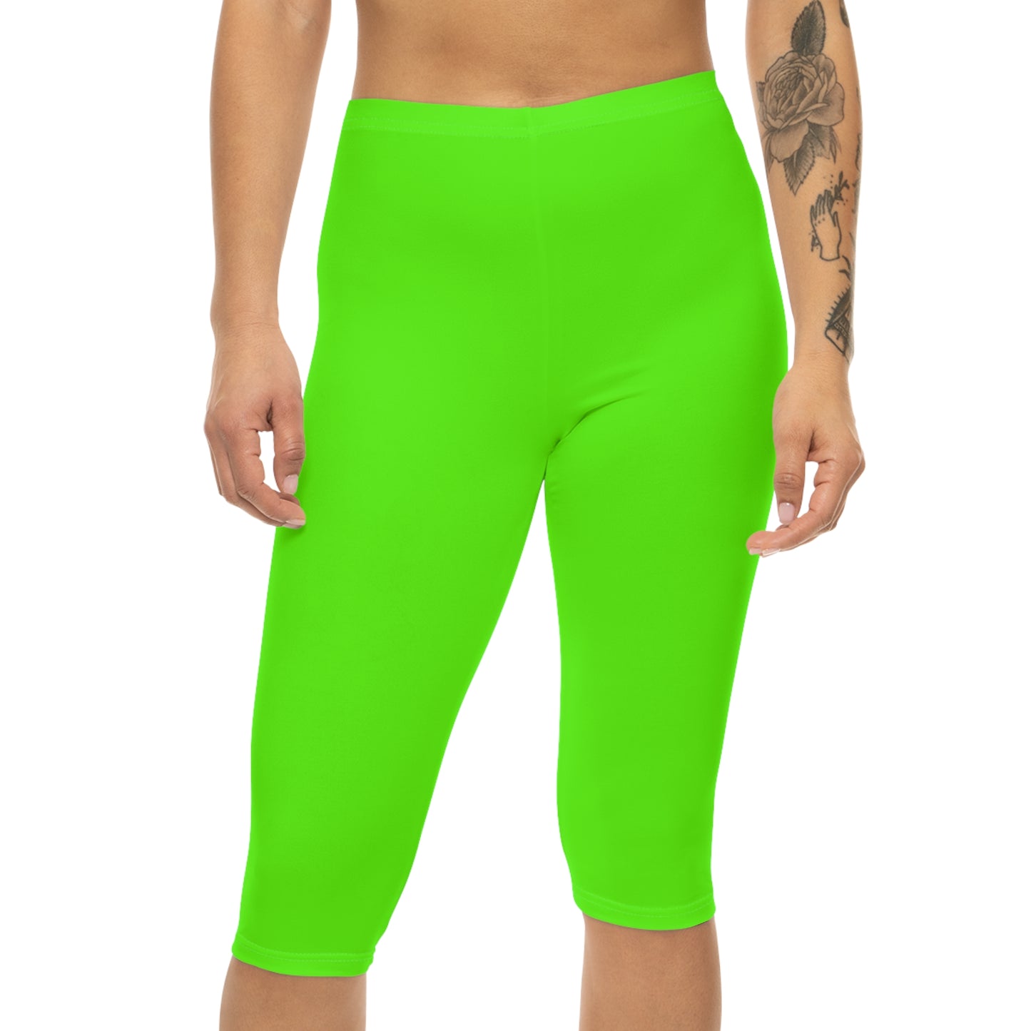 Neon Grass Color Women's Brushed Suede Poly Span Casual Capri Leggings XS-2XL