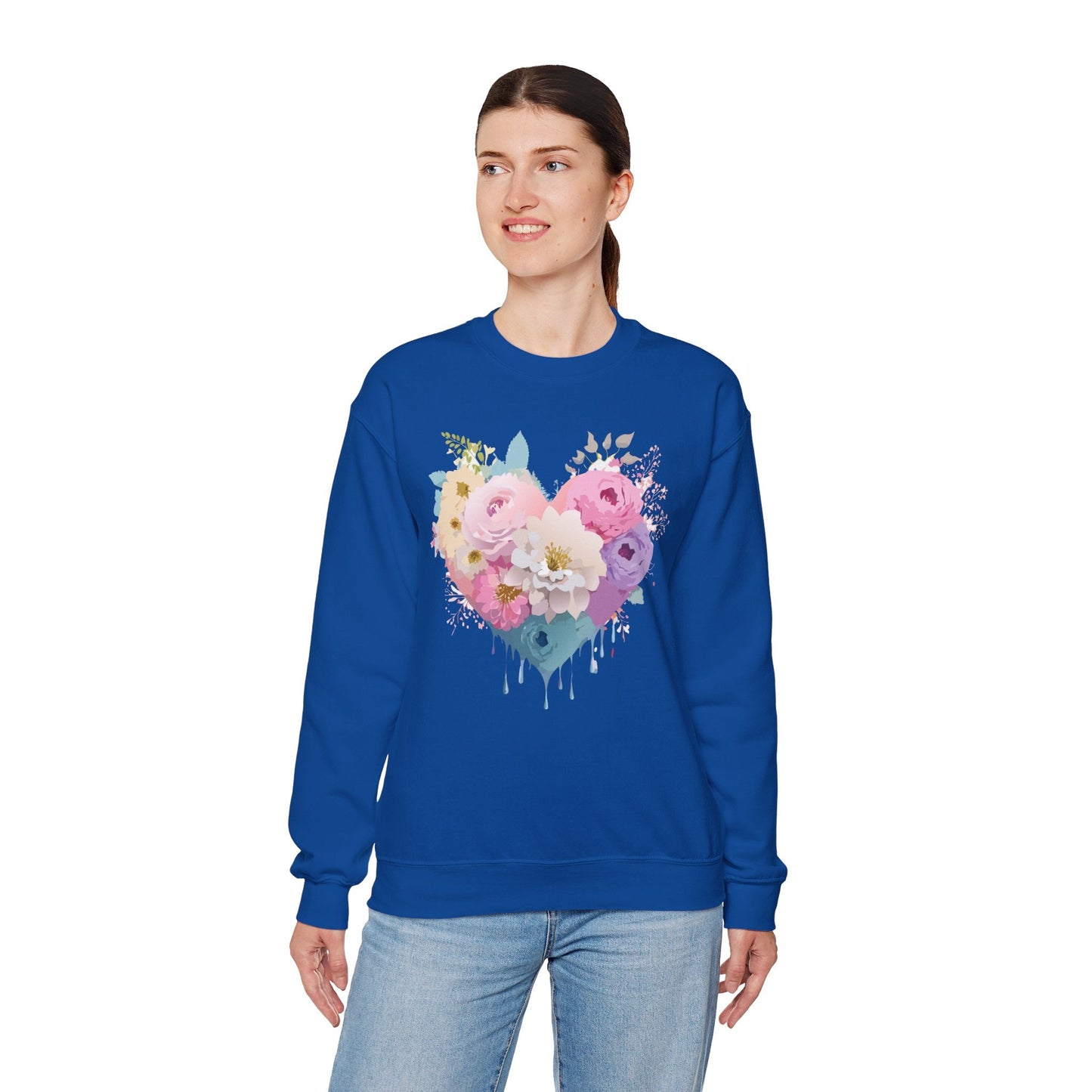 Floral Heart Unisex Crewneck Sweatshirt With Floral Love Valentines Day Design Premium Heavy Blend