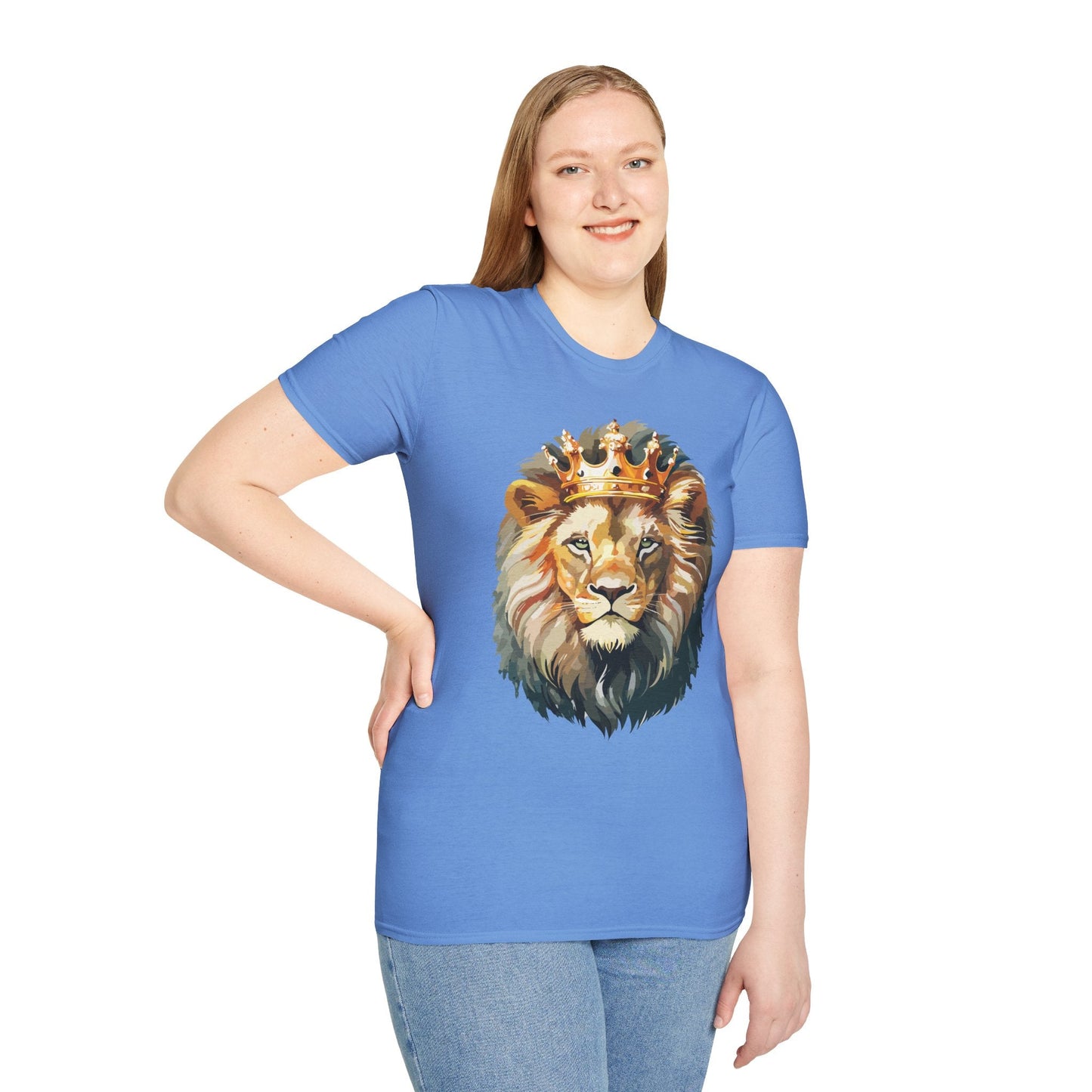Unisex Lion Print T Shirt Softstyle 64000 One Hundred Percent Ring Spun Cotton
