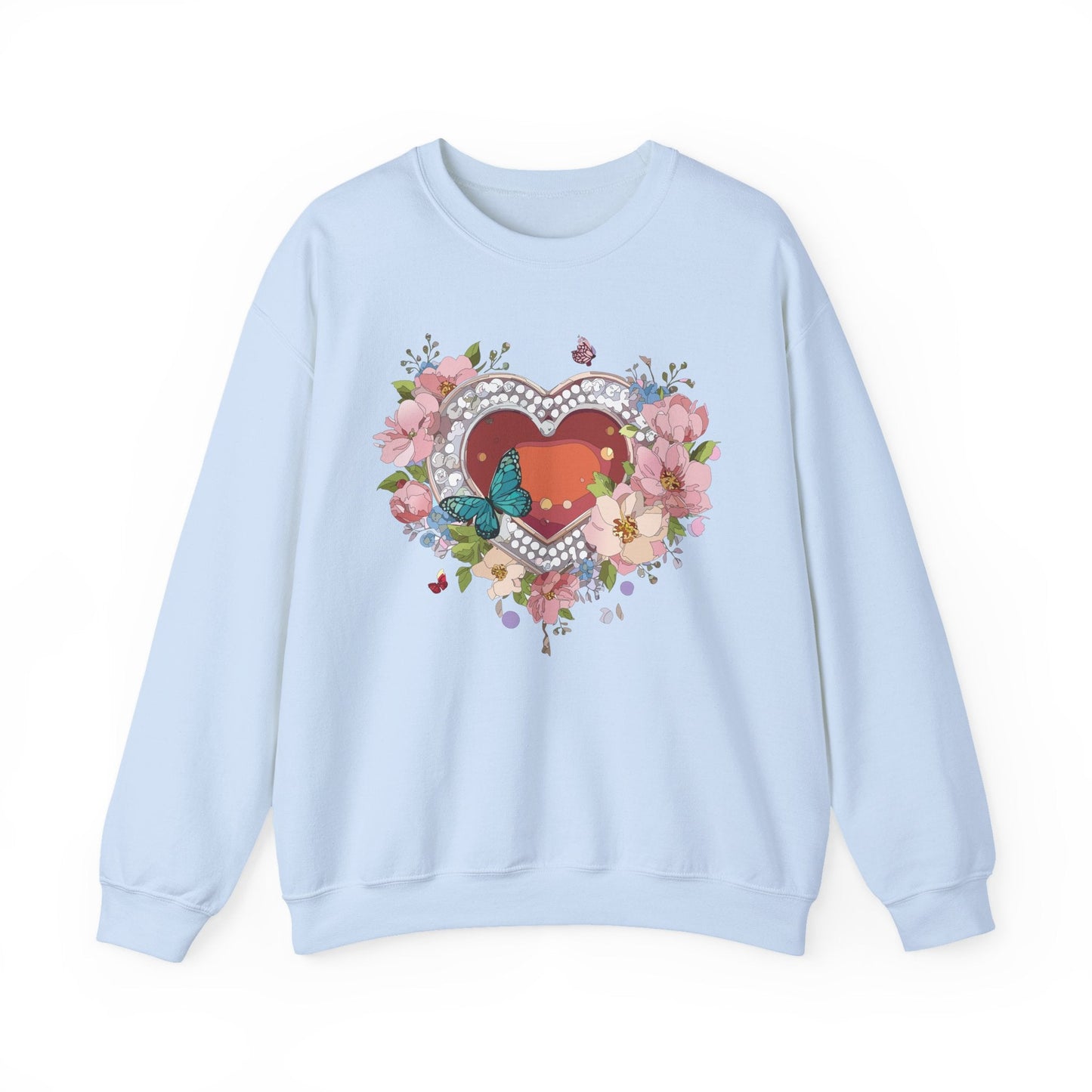 Floral Heart Sweatshirt Unisex Valentines Day Edition Gildan 18000 Heavy Blend Crewneck