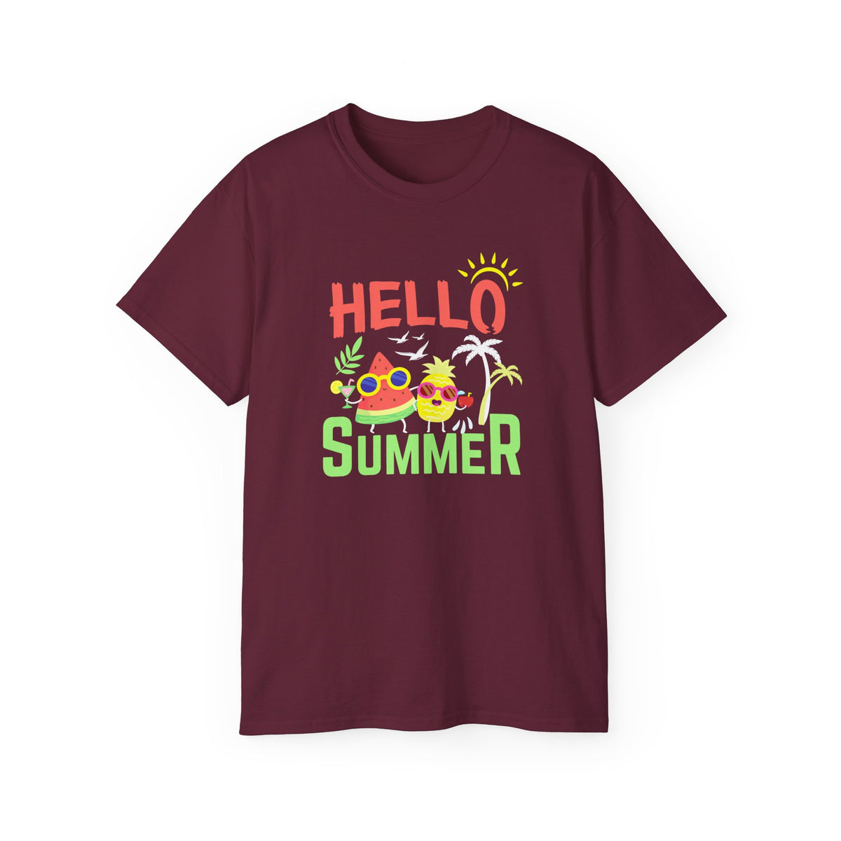 Hello Summer T-Shirt | Sunglasses Pineapple Palm Tree Summer Tee