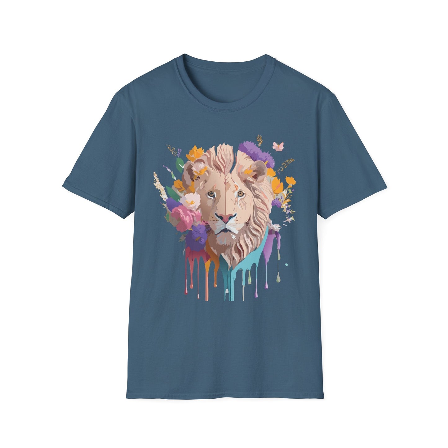 Unisex Lion Shirt Floral Lion Tee Softstyle 64000 Gildan Cotton Tee