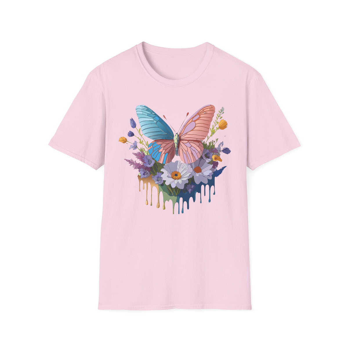 Butterfly Bloom T-Shirt — Pastel Wing Floral Drip Graphic Design Unisex 100 Cotton Gildan T-Shirt