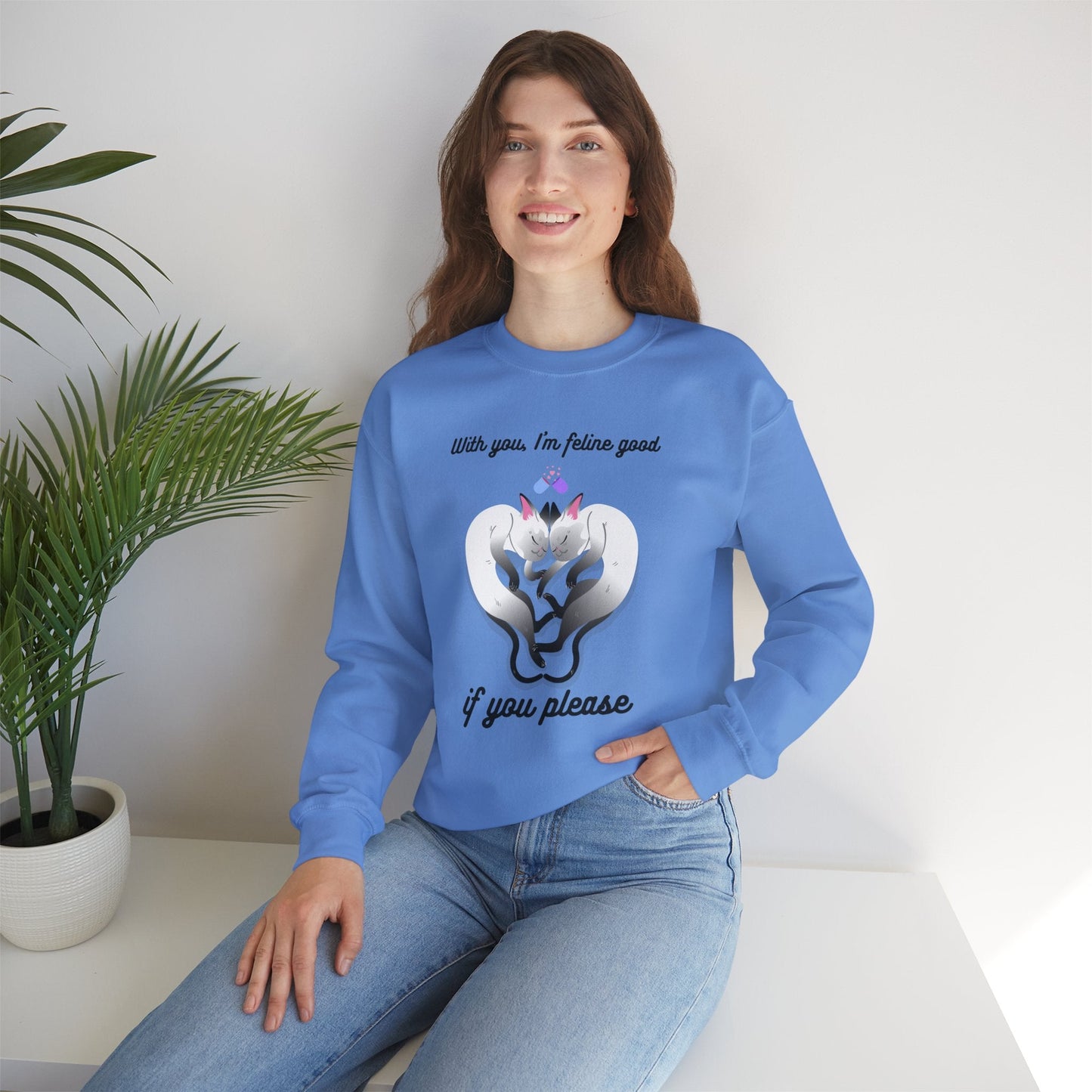 Double Cat Heart Sweatshirt Unisex Fifty Fifty Cotton Poly Valentines Day Sweatshirt