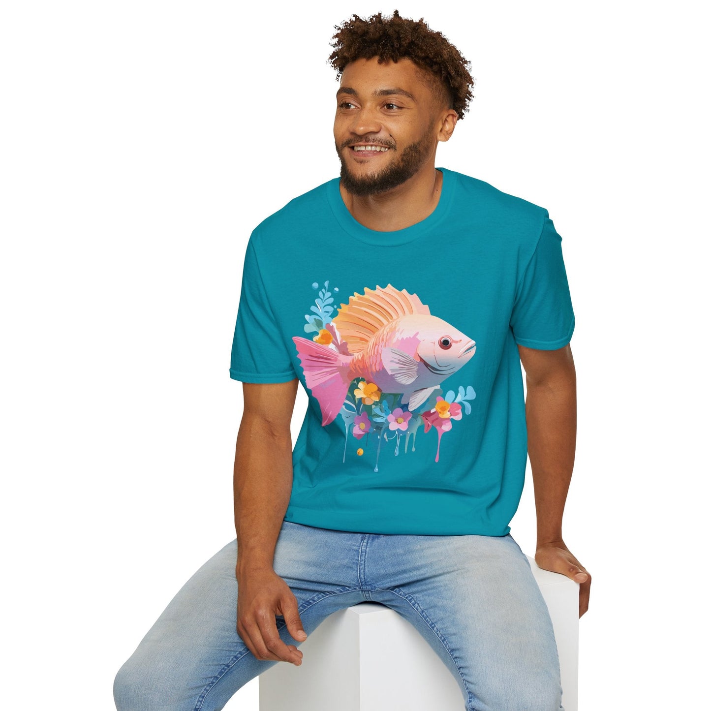 Fish Art Design Graphic Tee Shirt Unisex Softstyle Cotton Short Sleeve Comfort Fit Everyday Wear