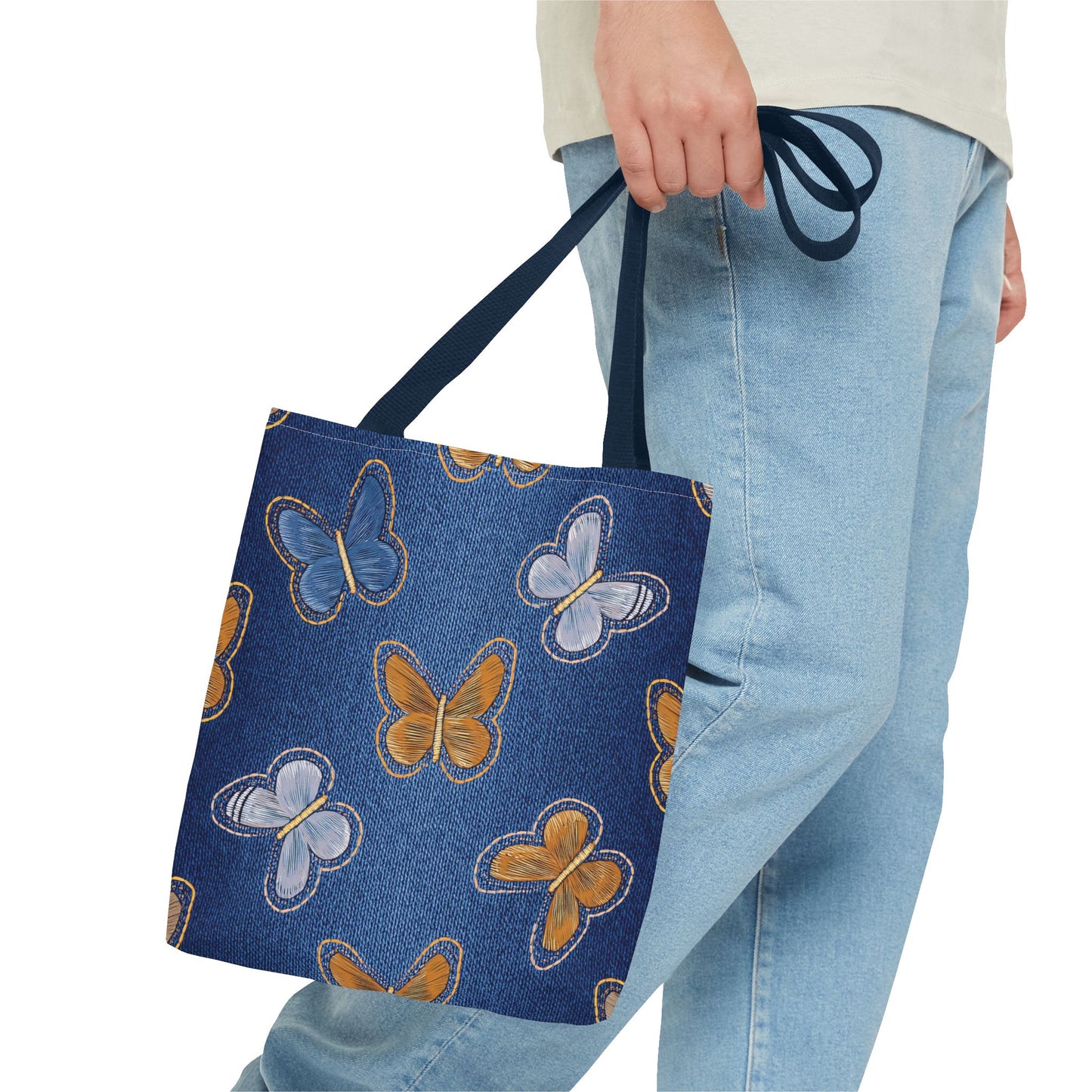 Denim Fabric Imitation Print Unisex Canvas Bag Poly Spun 3 Sizes Tote Bag 177