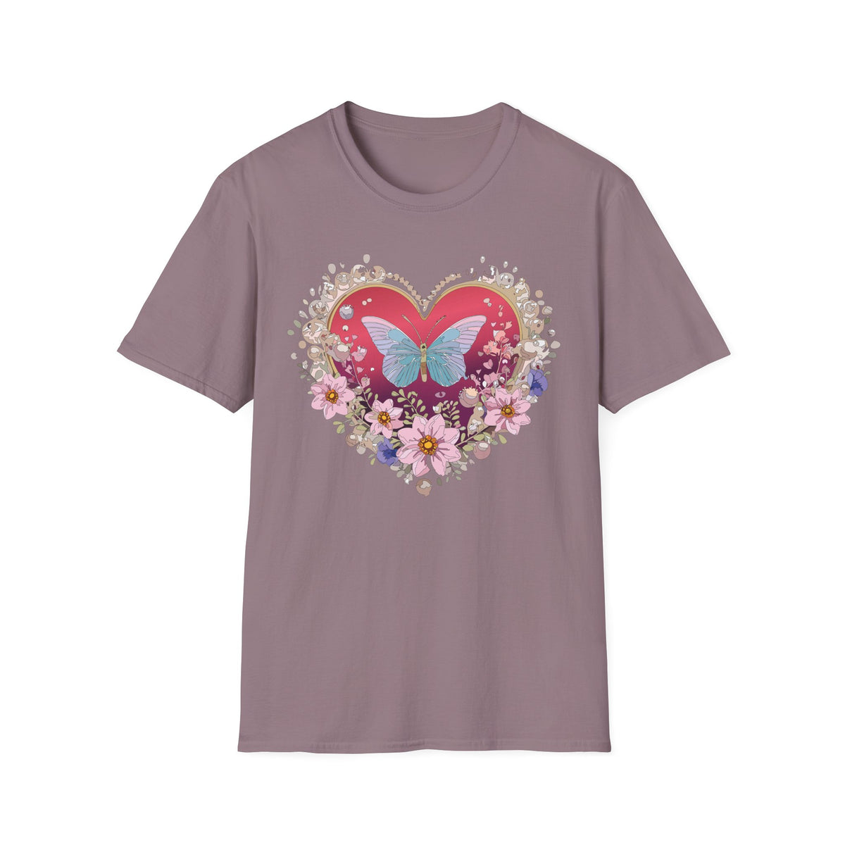 Butterfly Heart Floral Graphic Design Unisex 100 Cotton Gildan T-Shirt