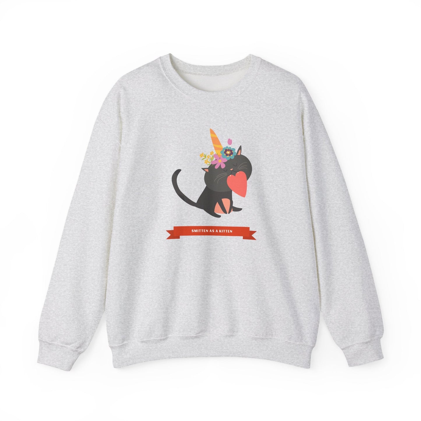 Cat Heart Sweatshirt Unisex Valentine Gift 50/50 Cotton-Poly Crewneck Gildan 18000