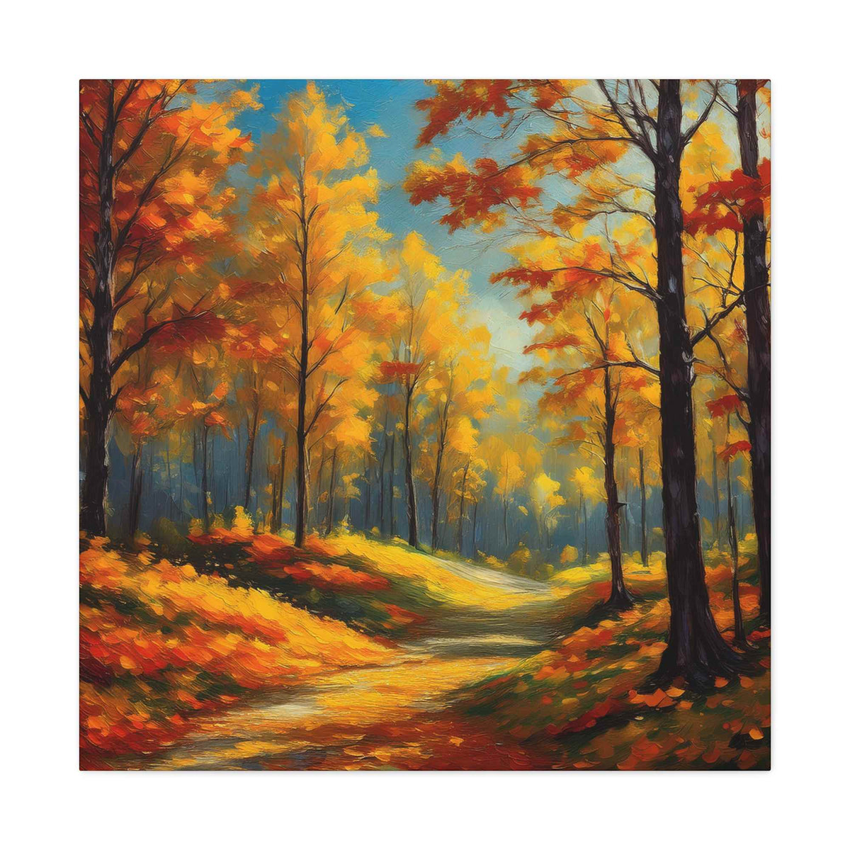 Fall Forest Print Canvas, Oil Paint Print 20x20, 24x24, 30x30, 32x32, 36x36 Art Design Canvas Pine-Wood Inner Frame MC-102