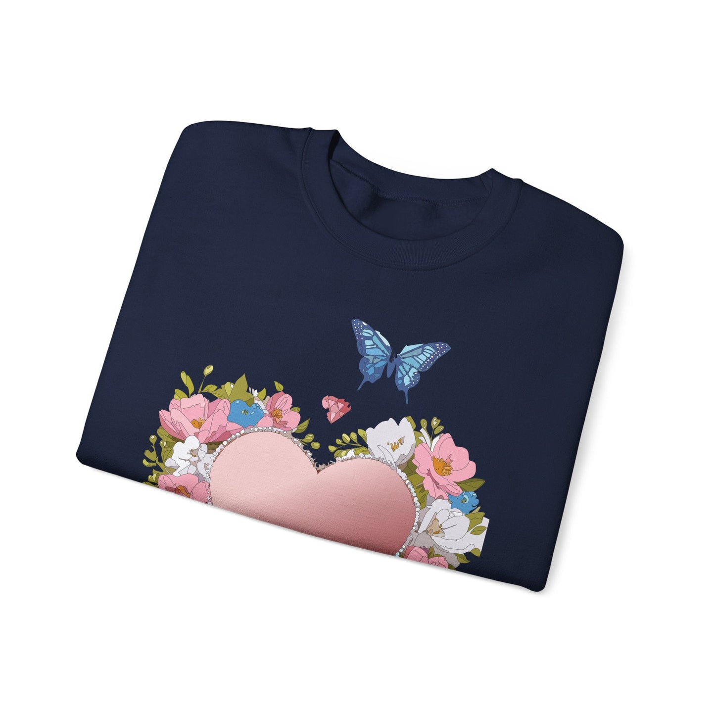 Unisex Floral Heart Sweatshirt Valentines Day Love Crewneck Gildan 18000 50/50 Cotton Polyester