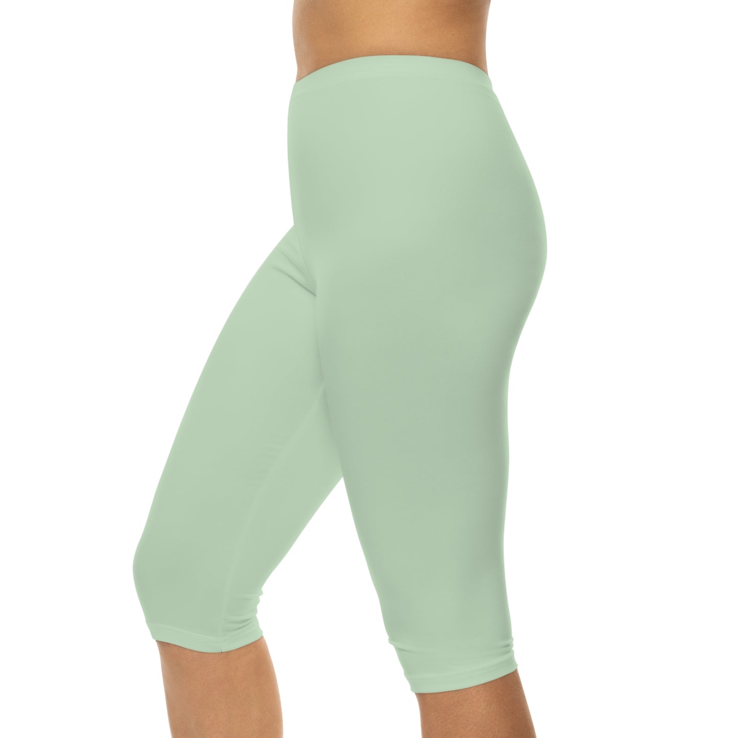 Light Green Mist Color Women's Brushed Suede Poly Span Casual Capri Leggings XS-2XL