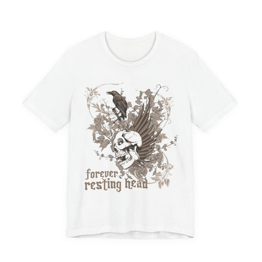 Forever Resting Head Tee, Edgy Graphic Shirt, Music T-Shirt, Gothic Tees, Skull Shirt, Art Design Tee, Skull Graphic Top