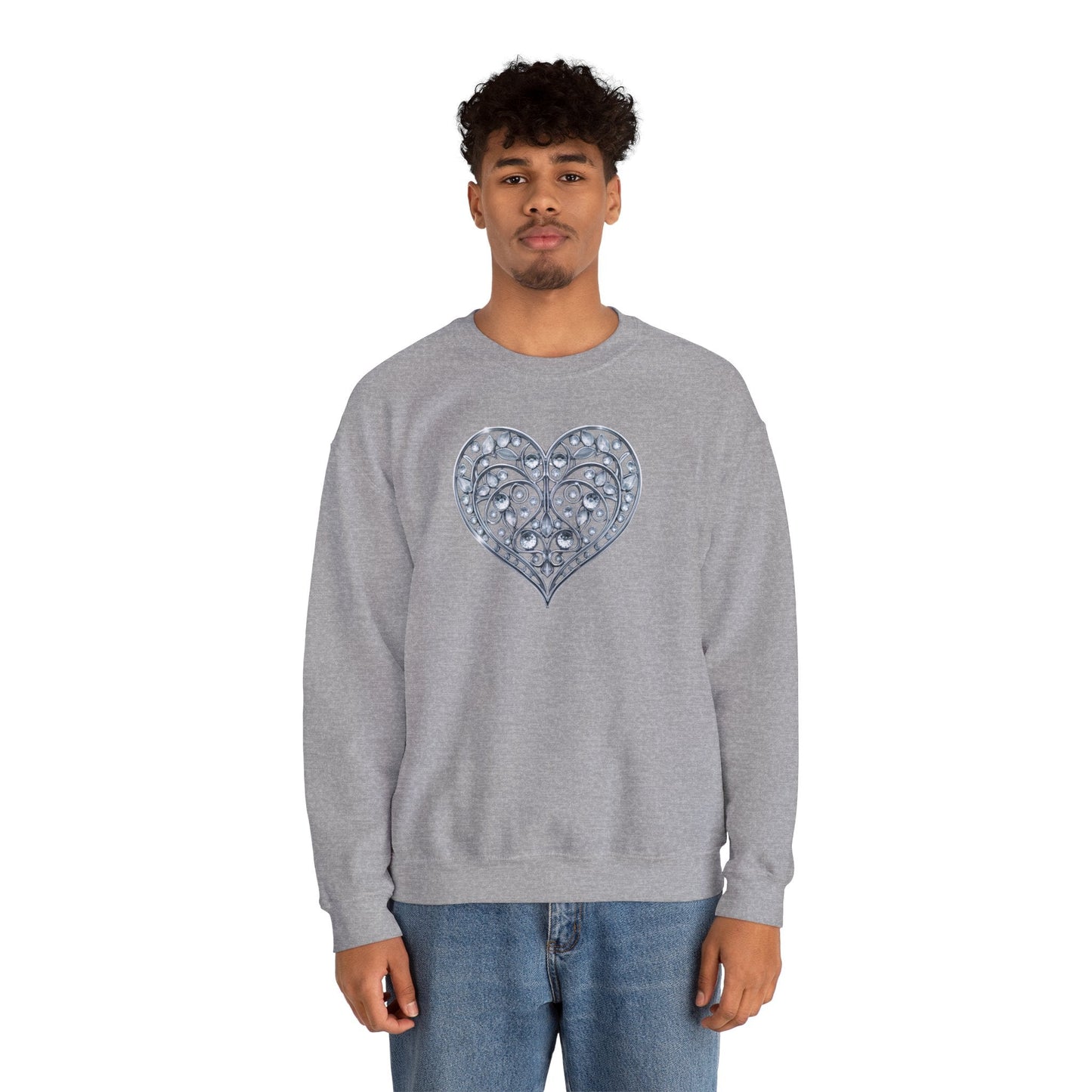 Big Crystal Heart Sweatshirt Unisex Fifty Fifty Cotton Poly Crewneck Valentines Day Sweatshirt