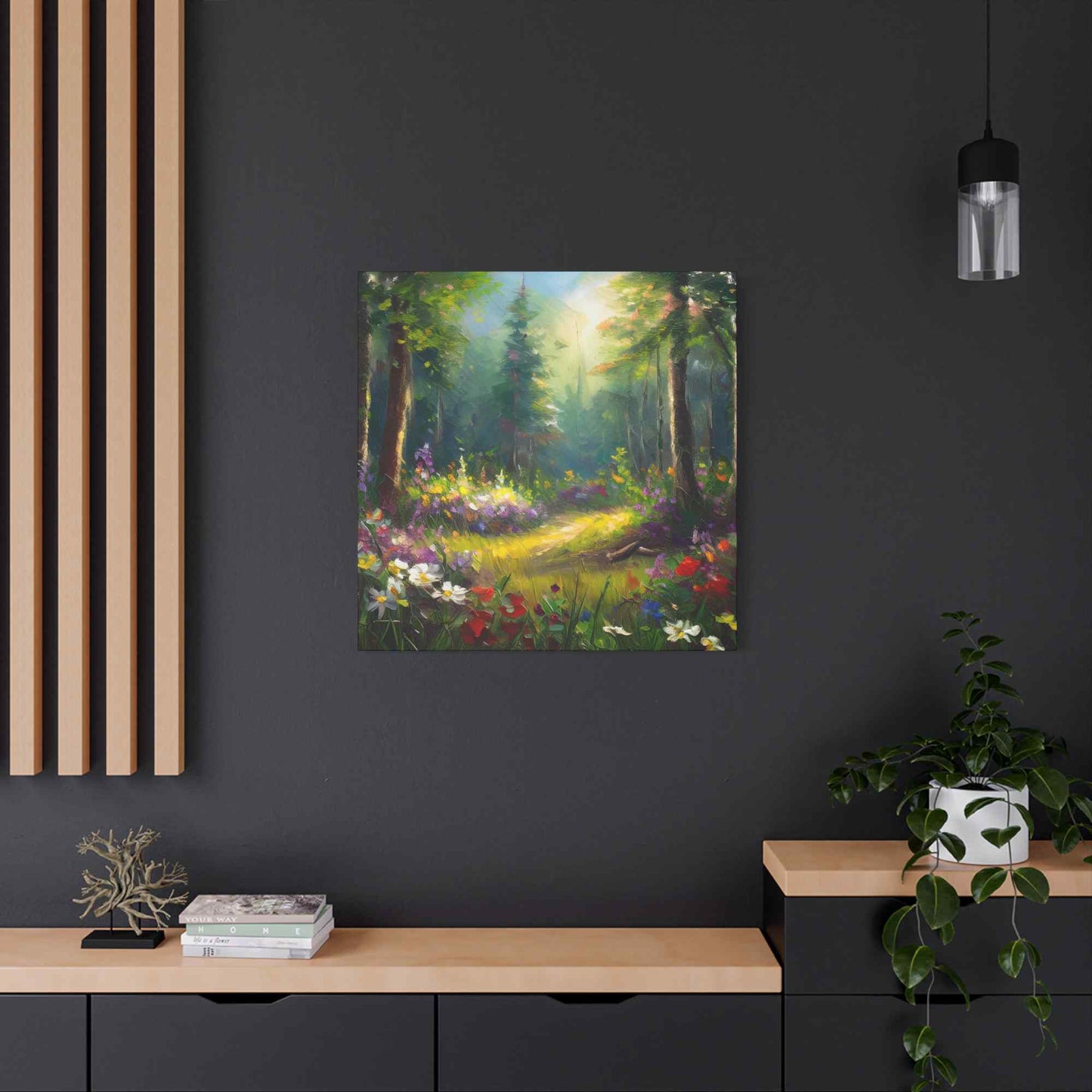 Summer Forest Print Canvas, Oil Paint Print 20x20, 24x24, 30x30, 32x32, 36x36 Art Design Print Pine-Wood Inner Frame MC-92