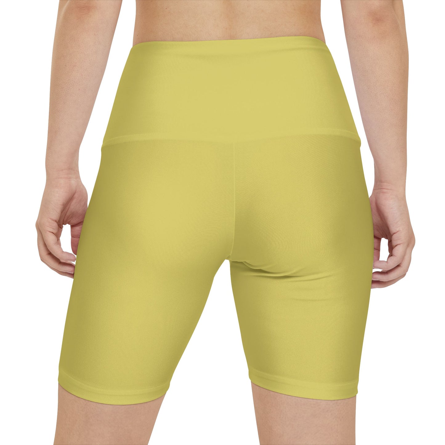 Golden Sand Yellow Workout Shorts — Women’s High-Waist Performance Biker Shorts (Solid Yellow)