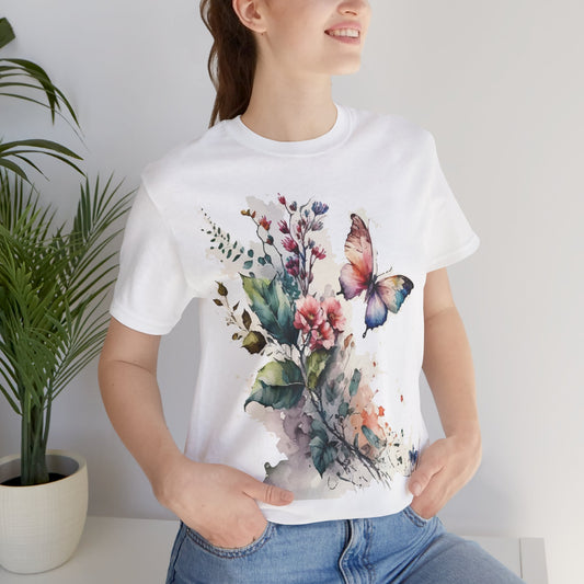 Cotton Tee Shirt with Butterfly Prints