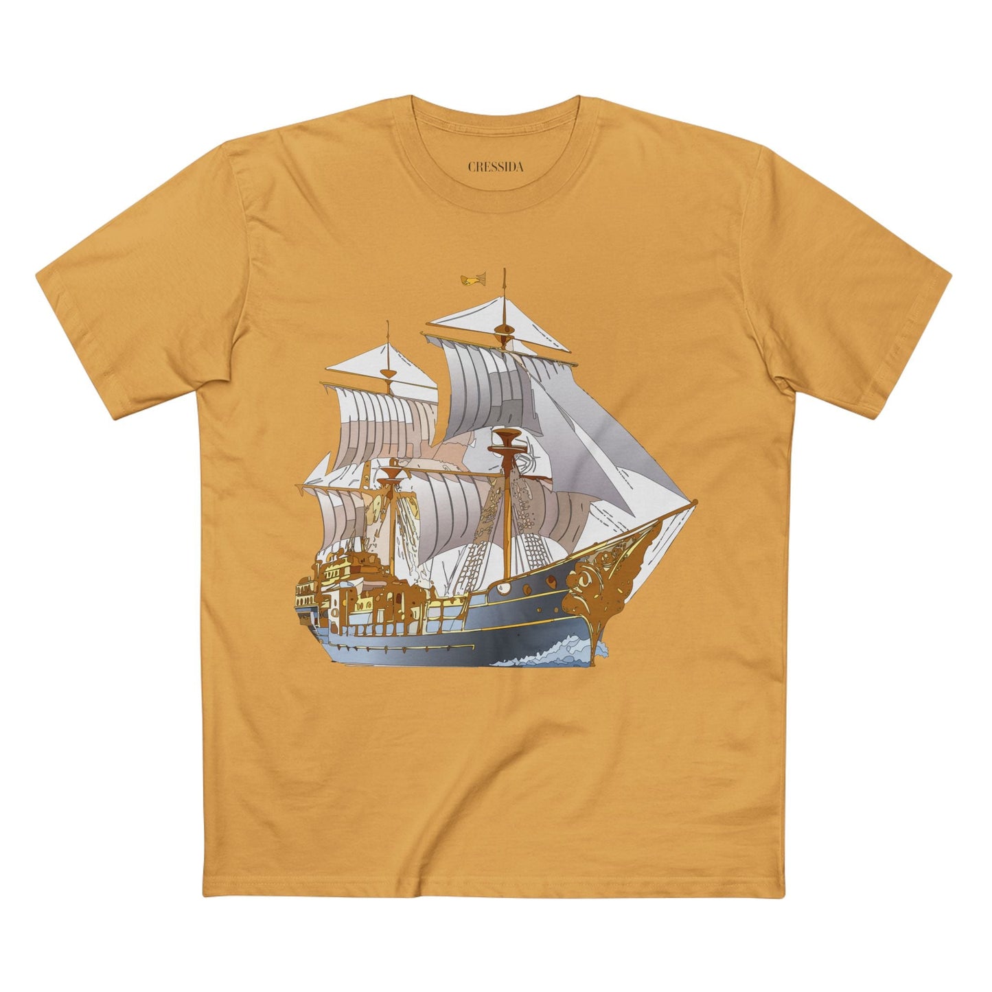 Ship Graphic Unisex 100 Cotton T-Shirt with Gold Frigate Art Design 13