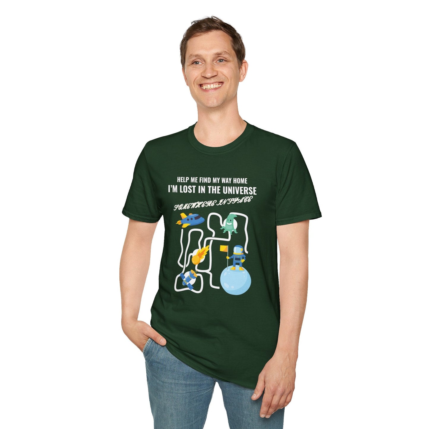Lost in the Universe TShirt Unisex Cotton Cute Space Maze Graphic Tee