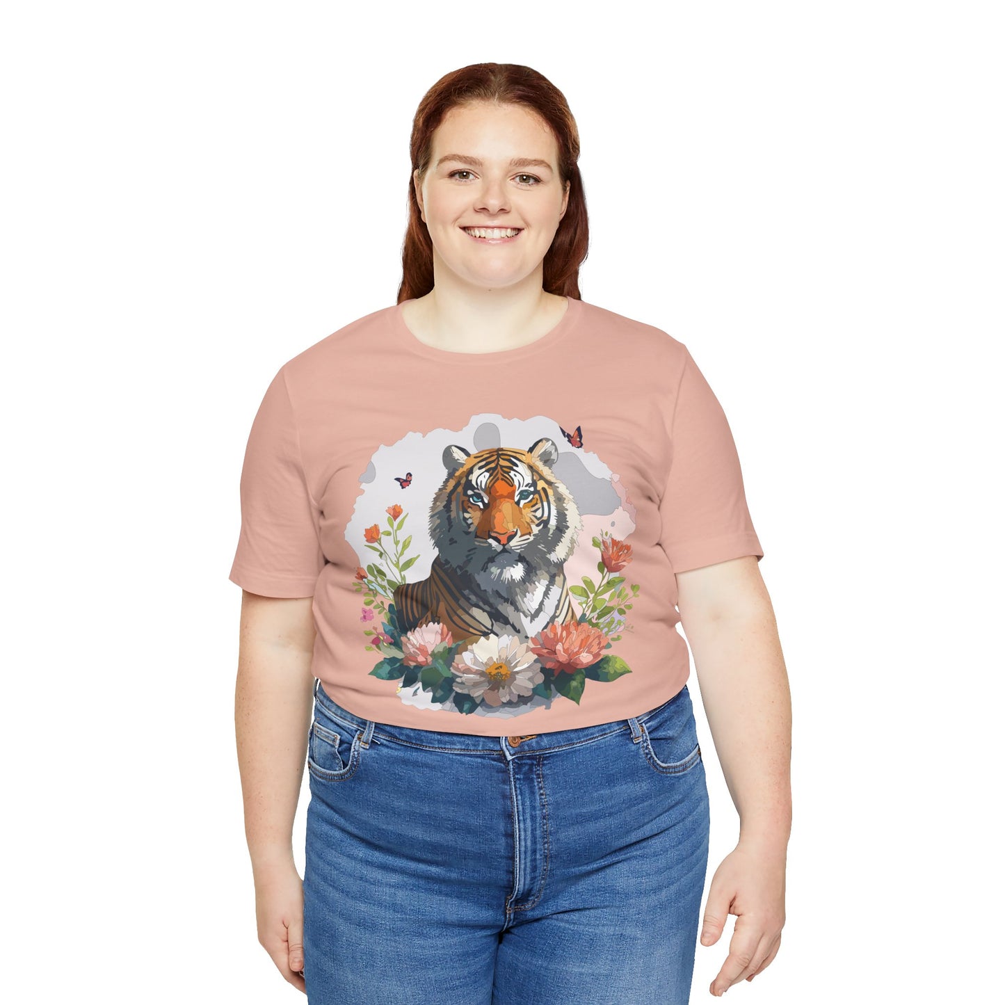 Floral Tiger Graphic Tee, Animal Shirt, Tiger Shirt, Flower Top, T-Shirt with Animal, Art Design