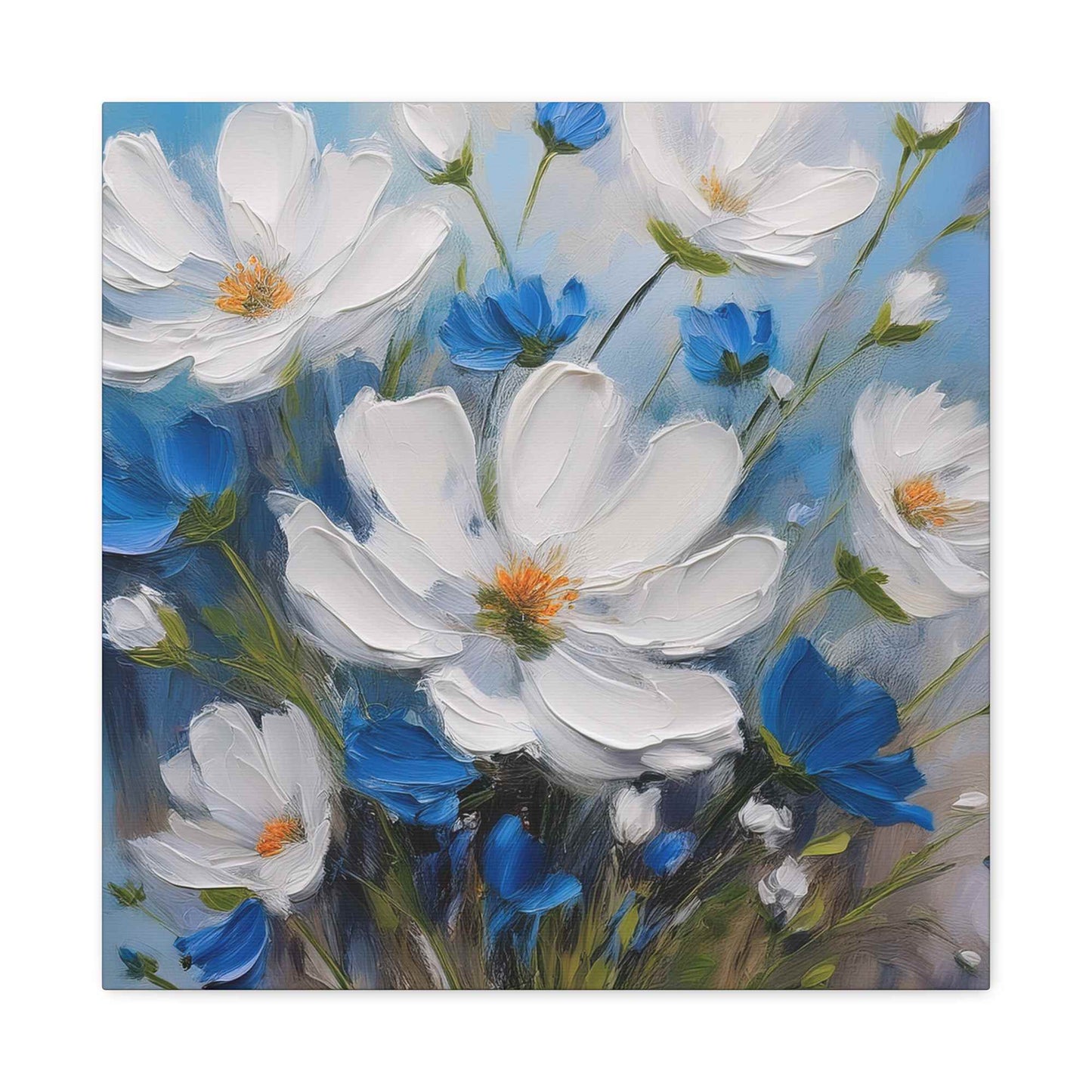 White Flowers Print Canvas, White Flowers Oil Paint Print 20x20, 24x24, 30x30, 32x32, 36x36, Art Design Print Non-Frame MC-9