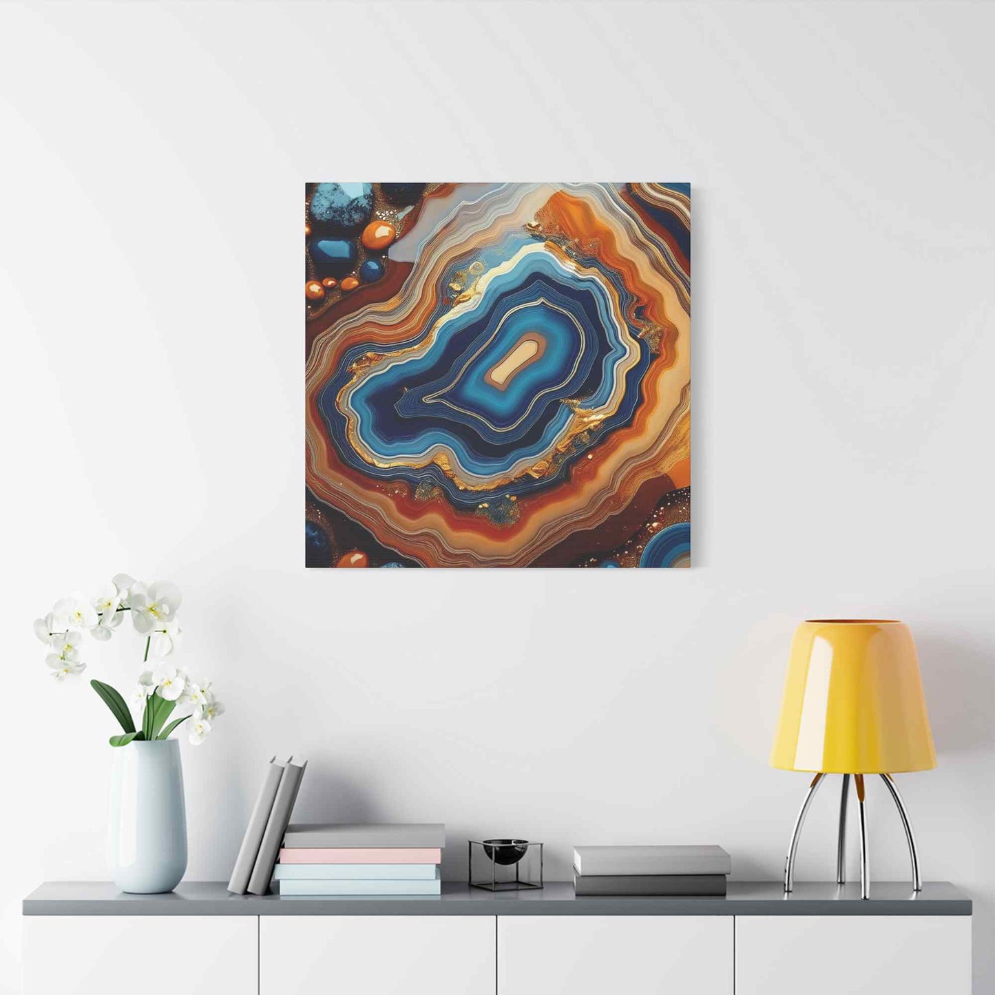 Agate Stone Graphic Print Canvas, Oil Paint Print 20x20, 24x24, 30x30, 32x32, 36x36 Canvas Pine-Wood Inner Frame MC-189