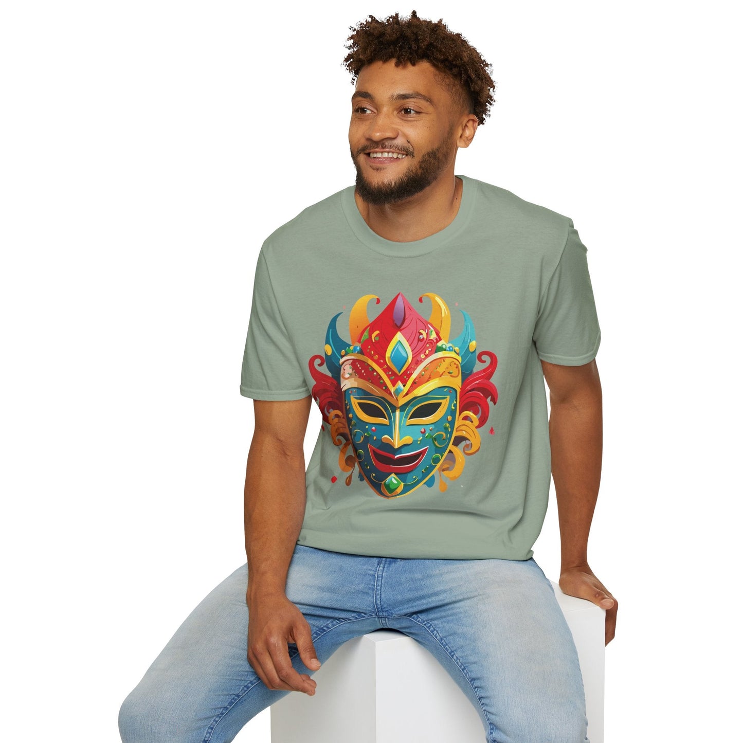 Unisex Mask Tee Shirt Gildan Softstyle 64000 Ring Spun Cotton Breathable Masquerade Design