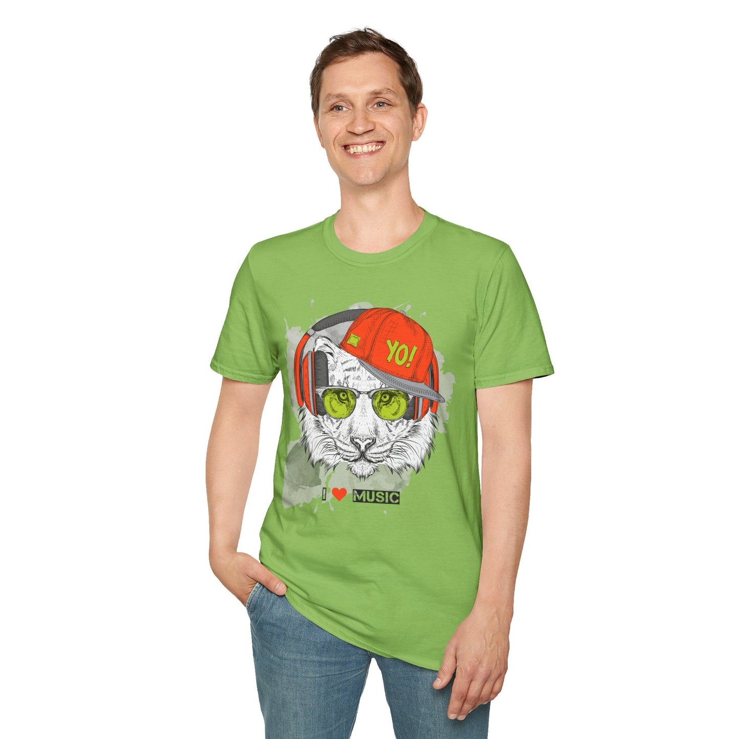 I Love Music Animals Shirt With Headphones Unisex Tee Gildan Softstyle 64000 Premium Comfort