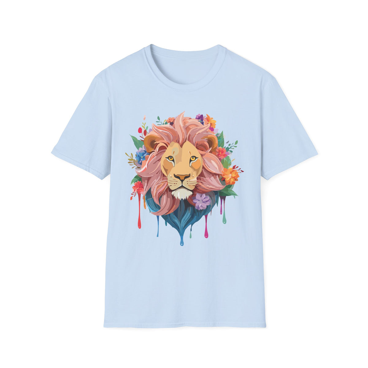 Floral Watercolor Lion T-Shirt | Colorful Mane Illustration