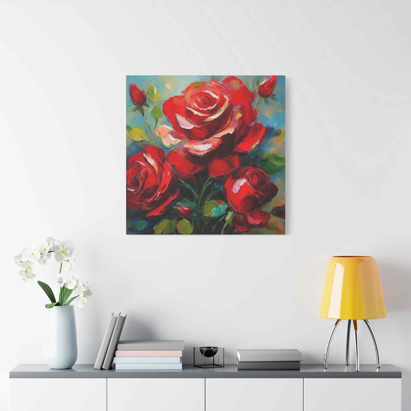Red Roses Print Canvas, Roses Oil Paint Print 20x20, 24x24, 30x30, 32x32, 36x36, Floral Art Design Print Non-Frame MC-22