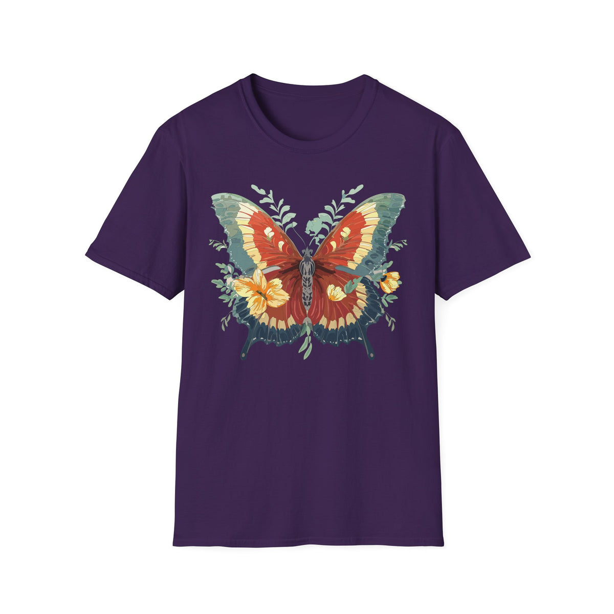 Red and Green Butterfly T-Shirt | Floral Wings Graphic Tee Unisex 100 Cotton Gildan T-Shirt