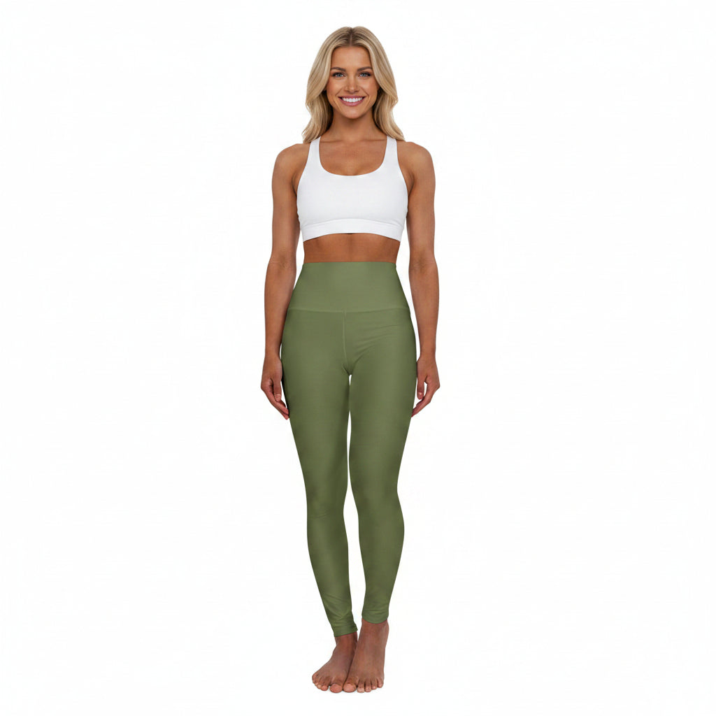 Moss Color High-Waist Yoga Leggings Women's Seamless Poly-Span Stretchy Pants XS-2XL