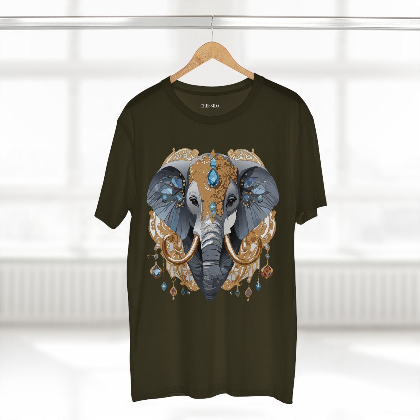 Elephant Graphic Unisex 100 Cotton Tee With Unique Animal Golden Medallion Art Design 39