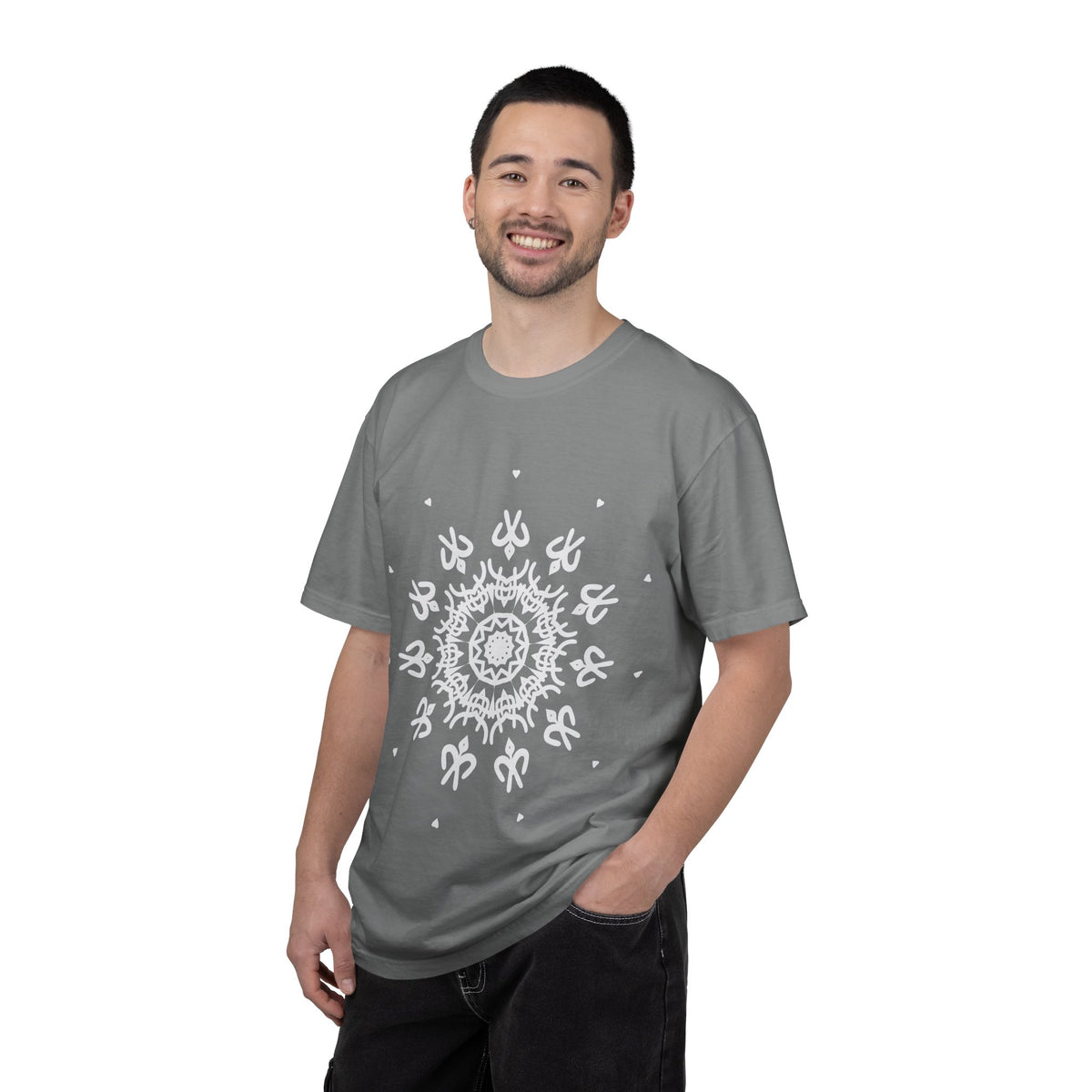 Unisex Garment Dyed Cotton T-Shirt with Mandala Graphic Design