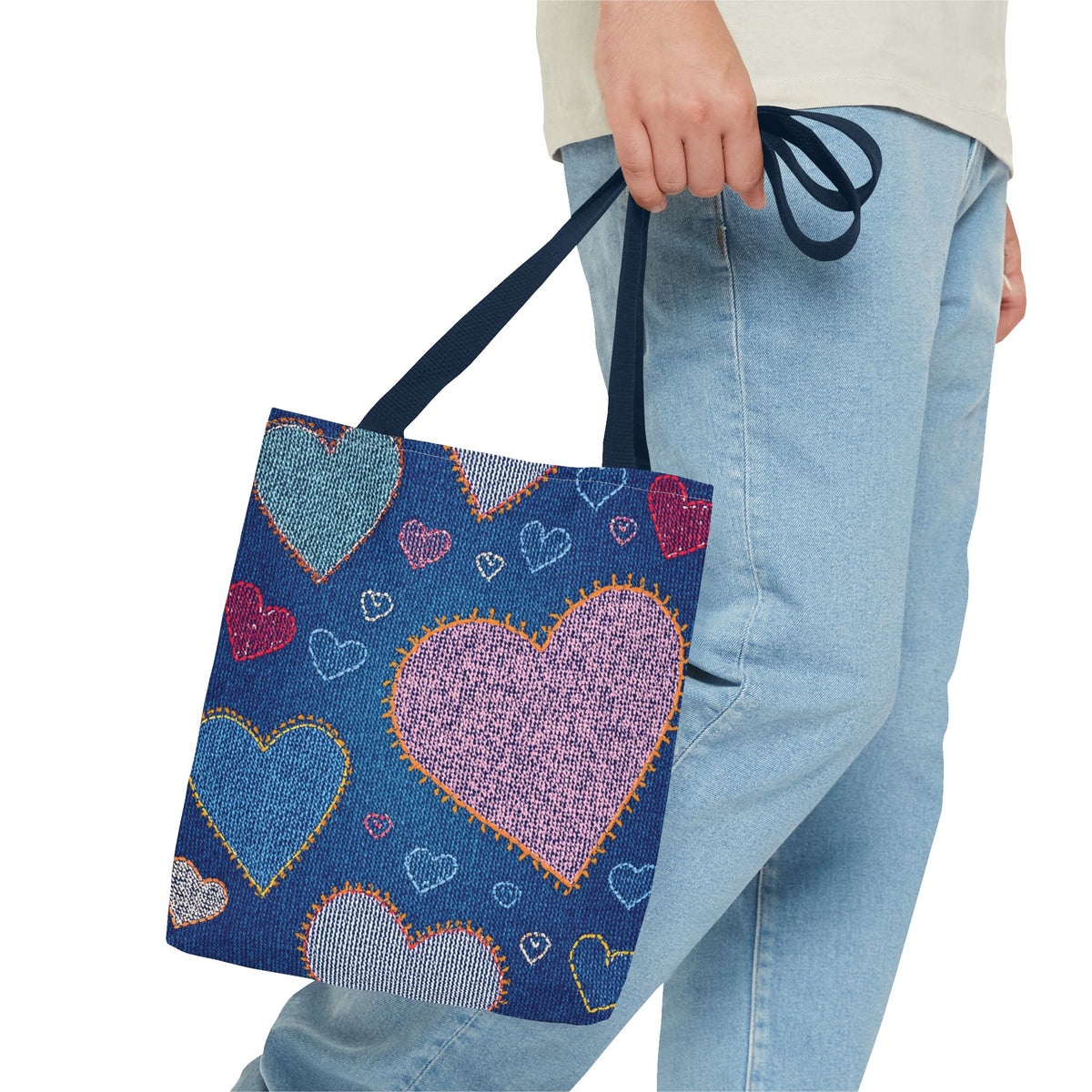 Love Day Graphic Design Denim Fabric Imitation Print Unisex Canvas Bag POLY 3 Sizes Tote Bag 201-27