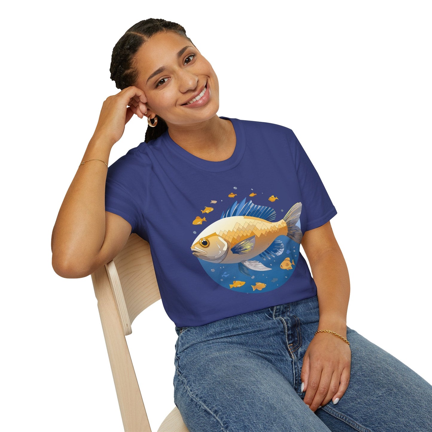 Fish Art Graphic Tee Shirt Unisex Gildan Softstyle 64000 100 Percent Ring Spun Cotton