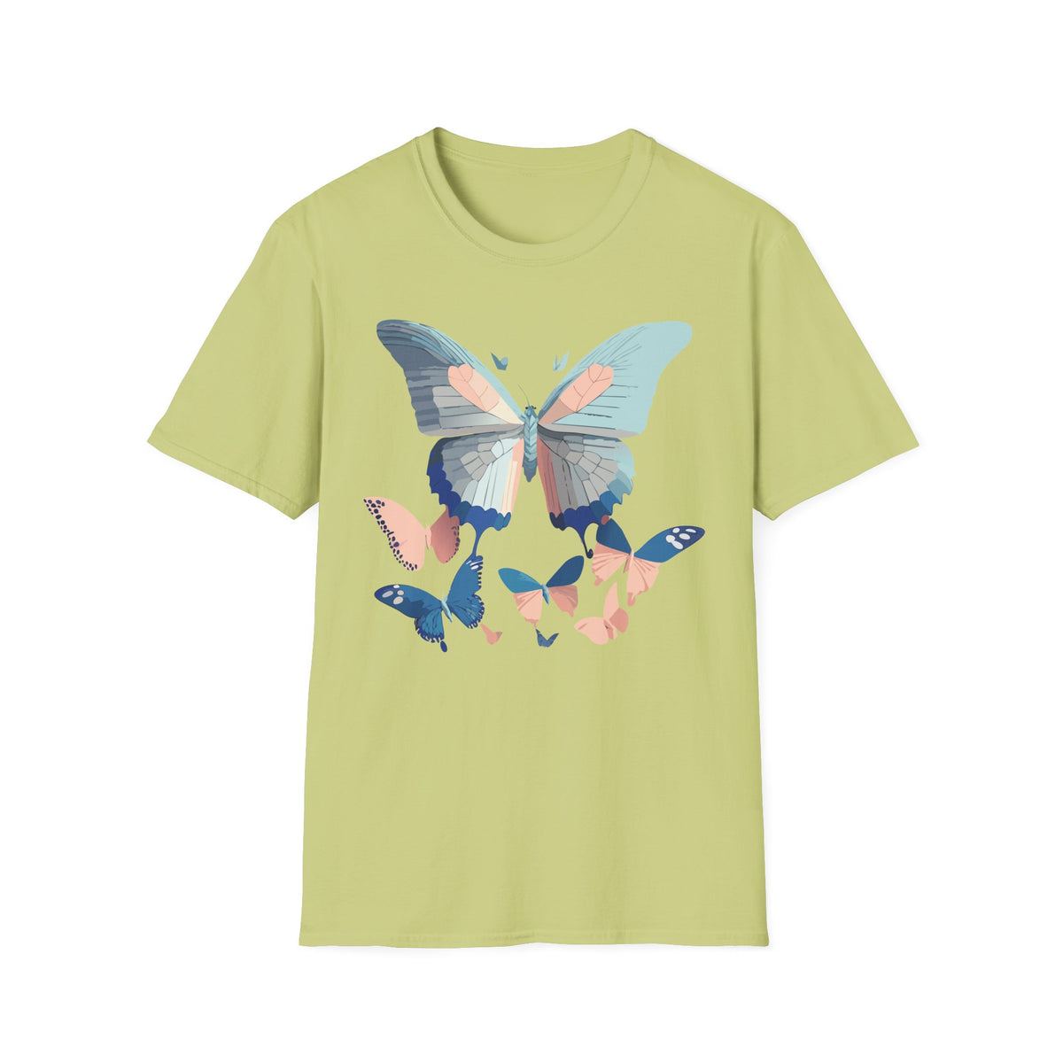 Butterfly Trio T‑Shirt — Pastel Blue & Peach Butterfly Graphic Design Unisex 100 Cotton Gildan T-Shirt