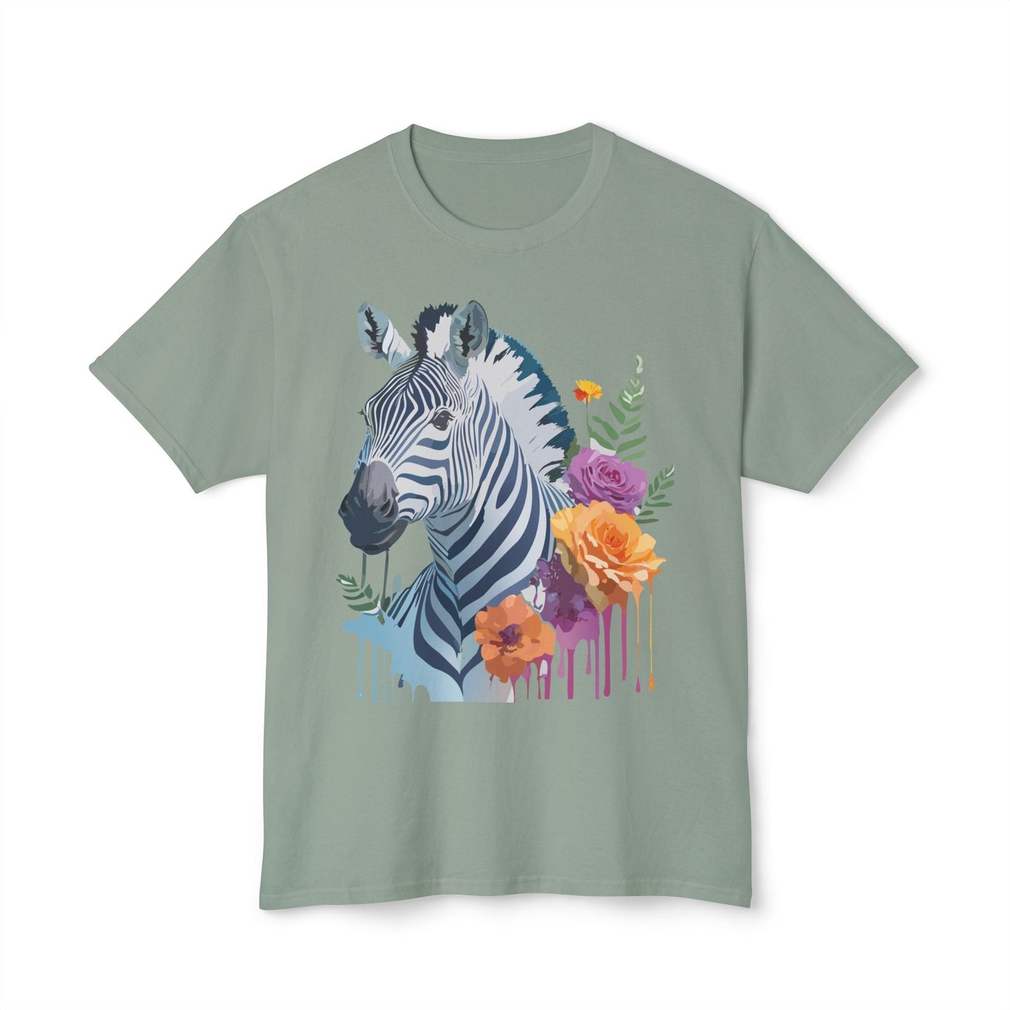 Unisex Zebra T Shirt With Floral Art Print Premium HD Cotton Jersey Tee Made In USA