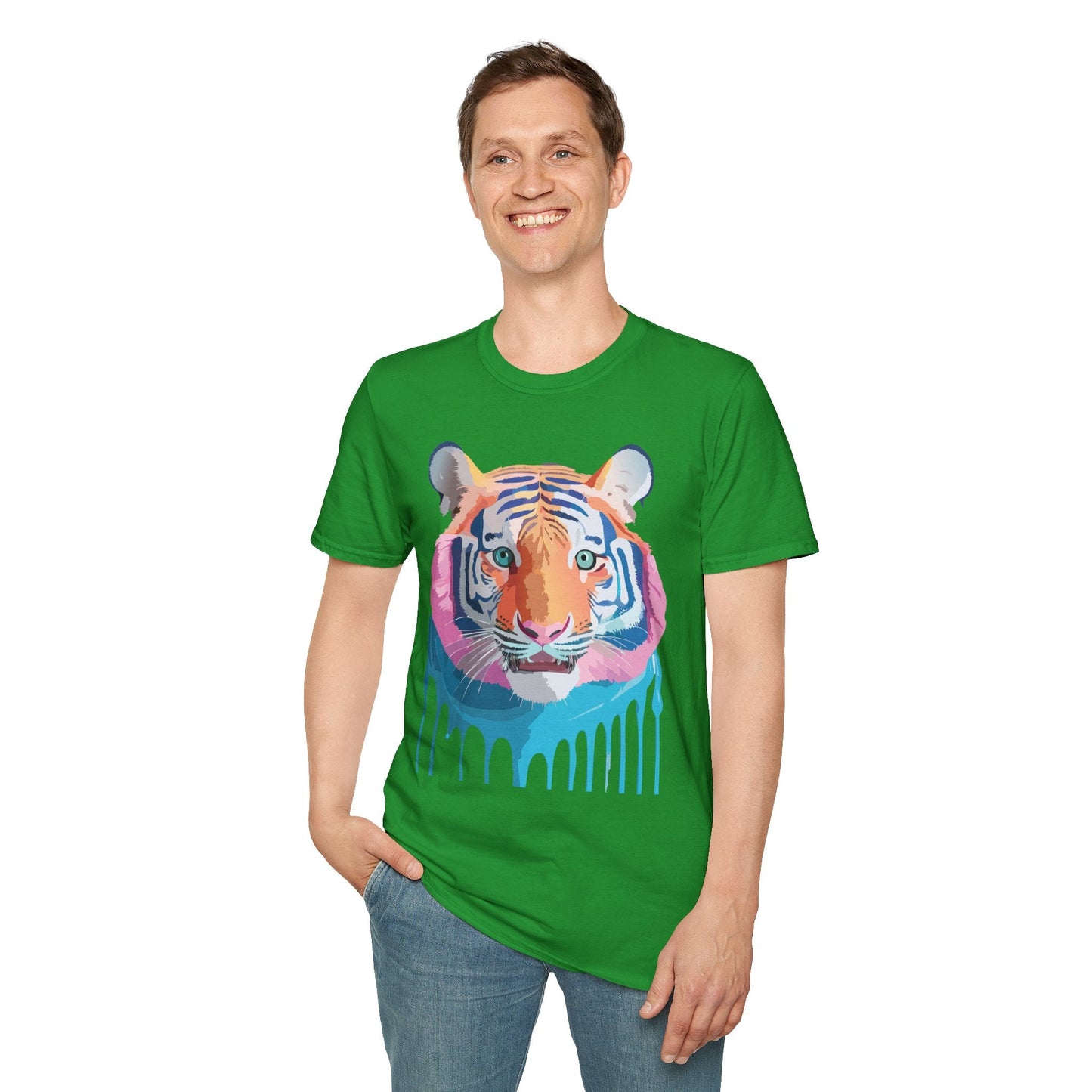 Tiger Print Unisex Softstyle Breathable Cotton Tee 64000 Gildan Shirt