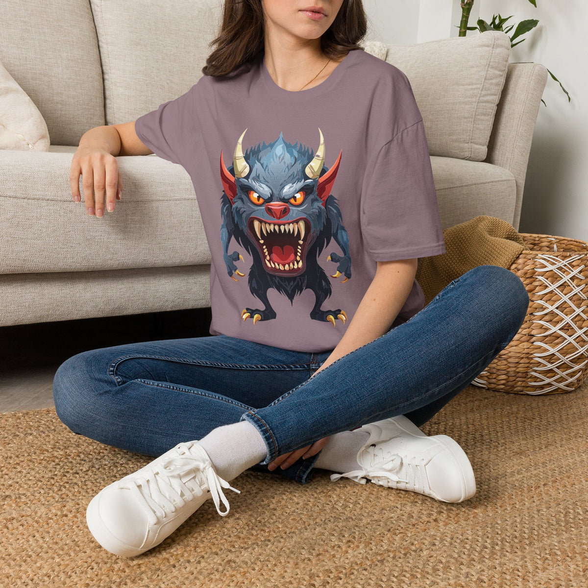 Werewolf Monster T-Shirt — Fierce Demon Face for Halloween Cartoon Graphic Tee Unisex 100 Cotton Gildan T-Shirt