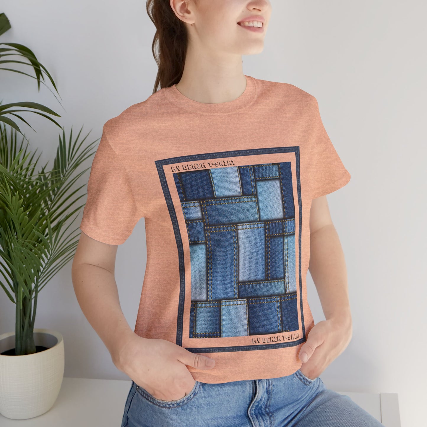 Unisex-T-Shirt aus Baumwolle mit Jeans-Print