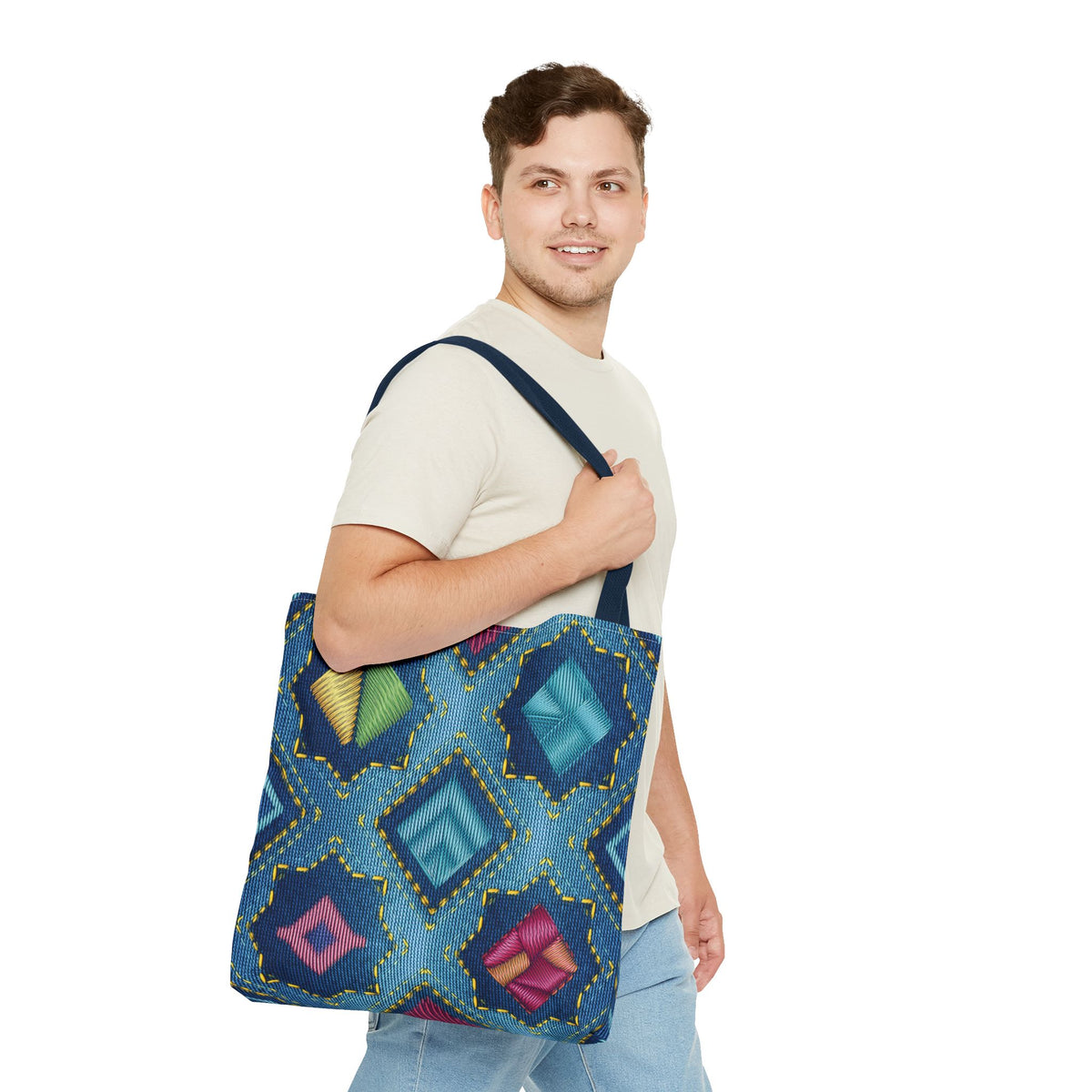 Denim Fabric Imitation Print Unisex Canvas Bag Poly Spun 3 Sizes Tote Bag 189-3