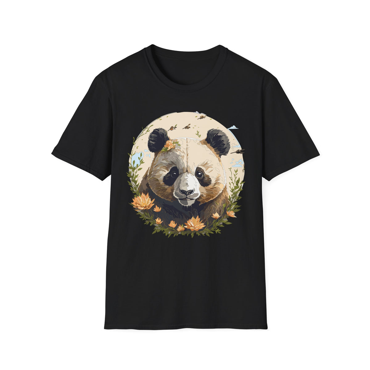 Floral Panda Illustration T-Shirt | Cute Bamboo Bear Graphic Tee