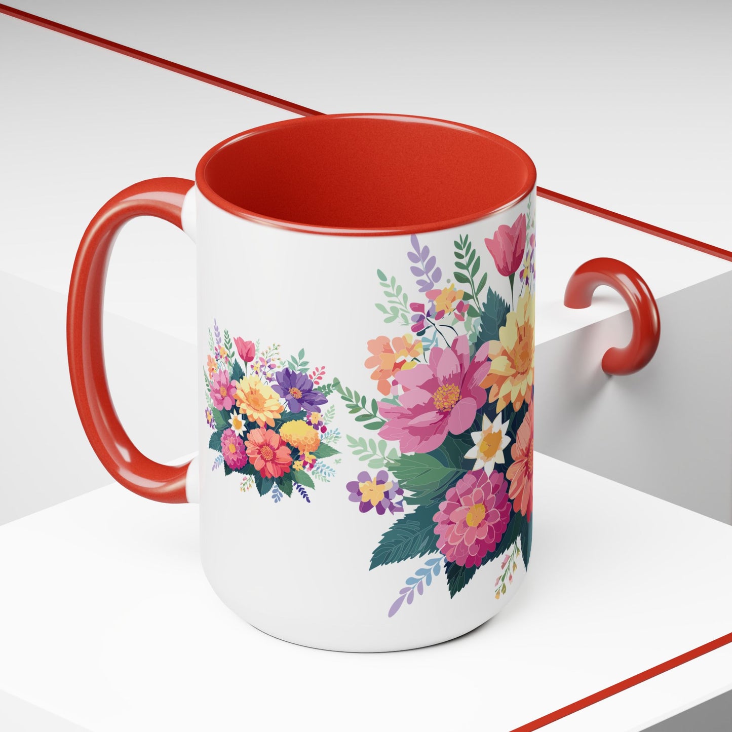 Two-Tone Coffee Mug with flowers