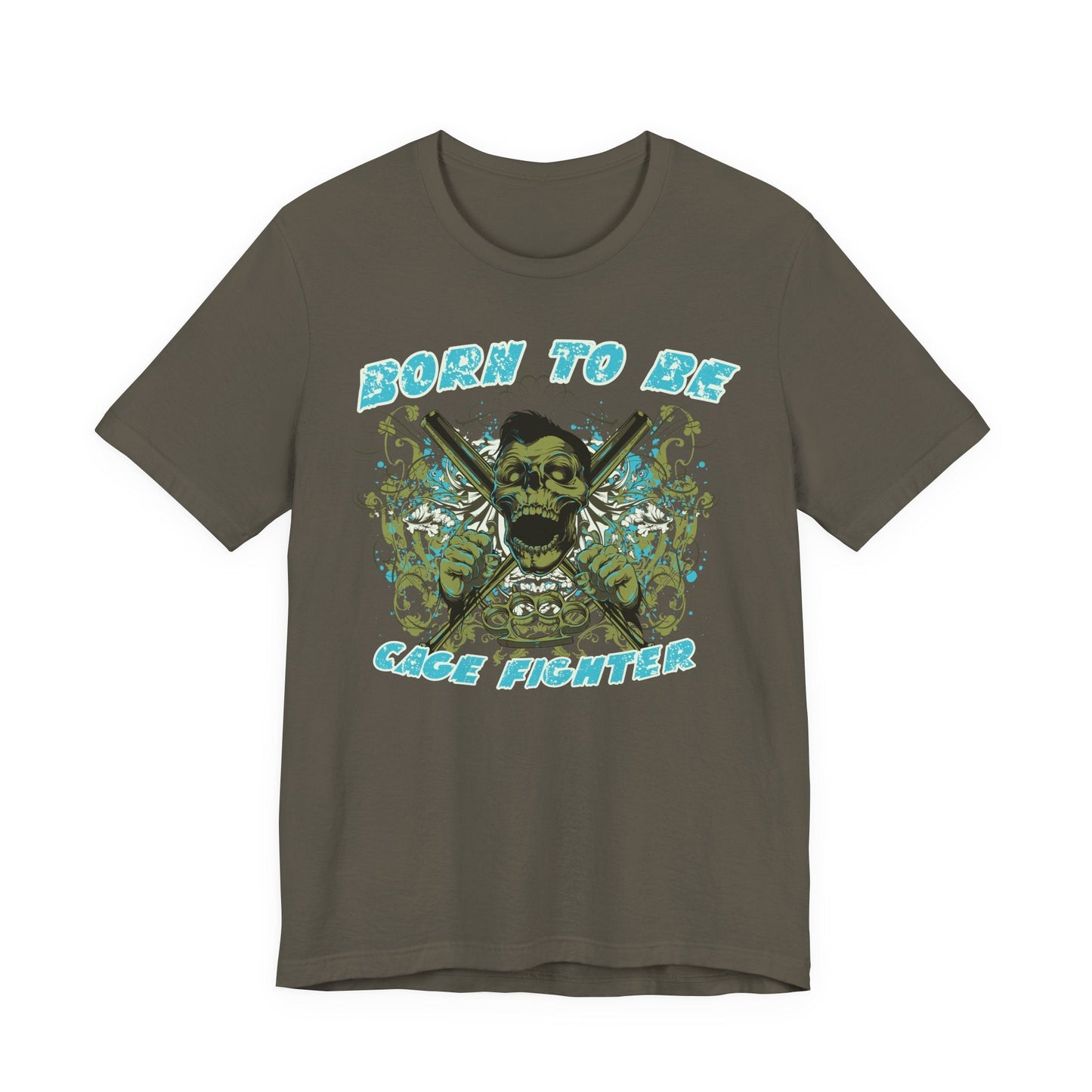 Born To Be Cage Fighter Tee Skull Crossed Knives Graphic T-Shirt